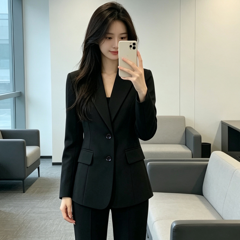Black Interview Suit Set for Petite Female College Students, Professional Formal Attire, High-End Commuter Suit Jacket, Workwear