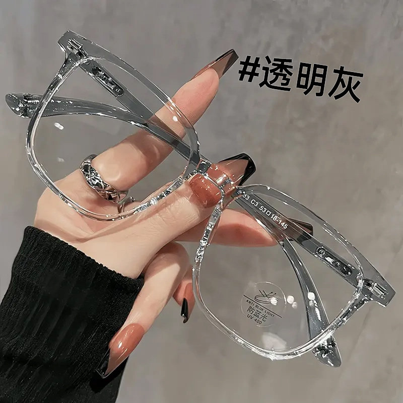 ultra light large frame anti blue light glasses for myopia, transparent square frame, internet celebrity, small face, no makeup artifact, trendy flat light