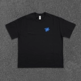 Хлопковая синяя футболка с коротким рукавом, в американском стиле, в цветочек