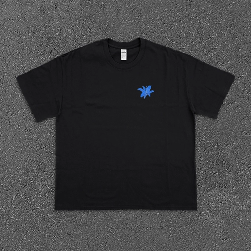 Хлопковая синяя футболка с коротким рукавом, в американском стиле, в цветочек