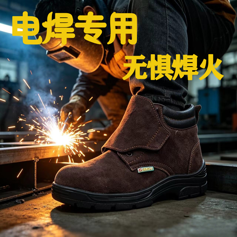 Welder's Safety Shoes for Men, Summer Breathable, Anti-Scalding, Steel Toe Cap with Steel Plate, Cowhide, Anti-Smash, Anti-Puncture Safety Shoes