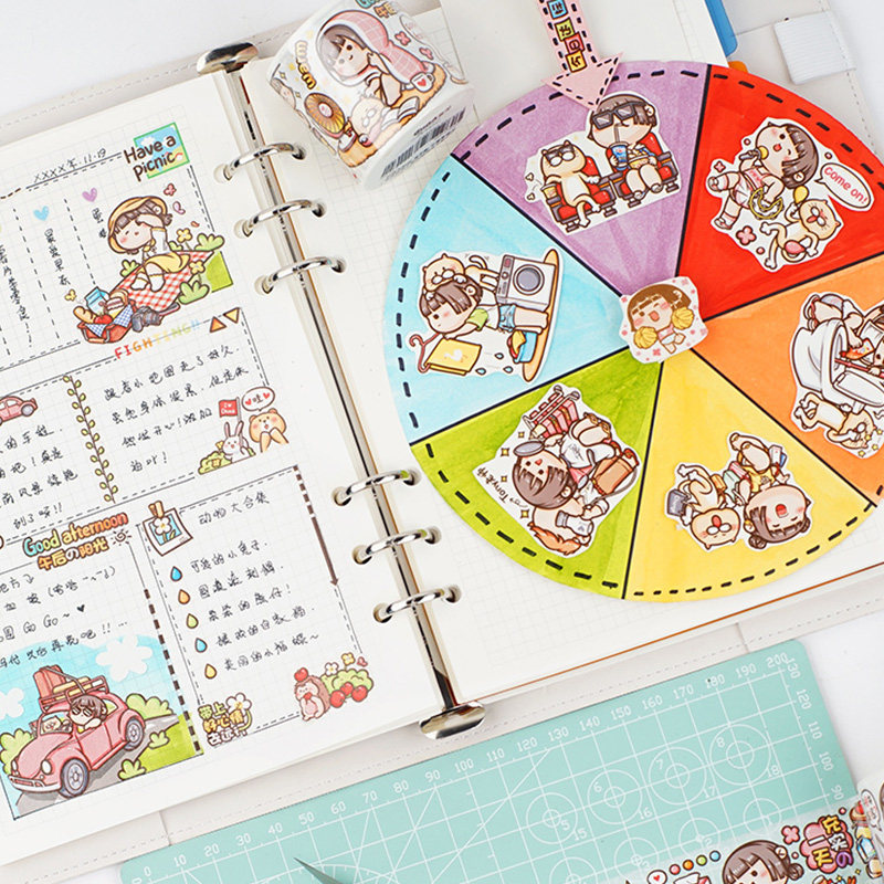 New mashed potato hand book tape character girl whole roll single long live Cute cartoon large roll material decorative stickers