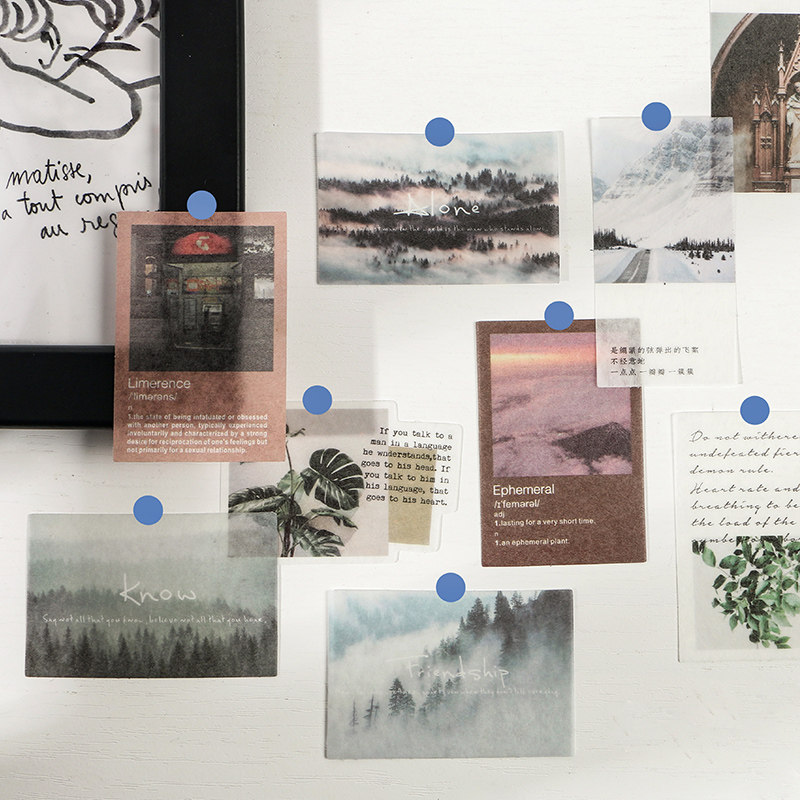 Time letter in wind and paper stickers package literary and art scenery fog forest retro verse decoration