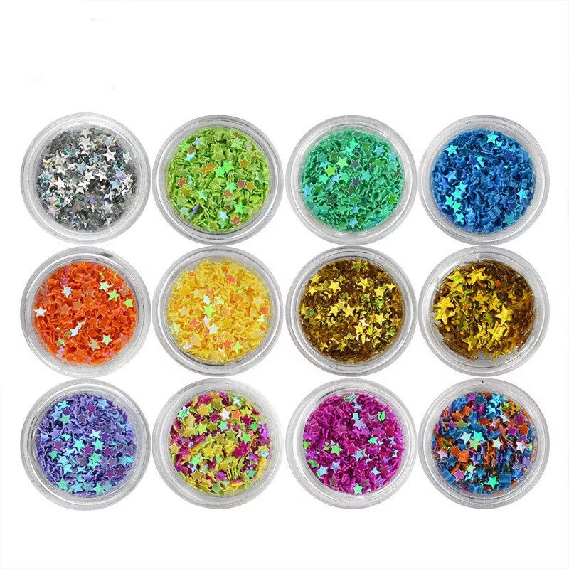 美甲12色心形亮片散片散粉盒装贴片镭射爱心闪片指甲装饰品包邮