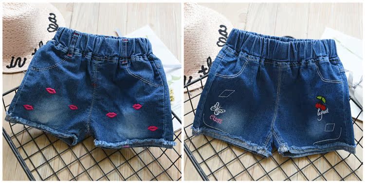 Cô gái 'edging thêu jeans 2018 mùa hè mới bé thời trang quần nóng quần Hàn Quốc phiên bản của hoang dã đa năng quần short