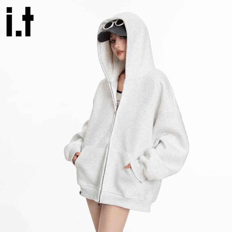 It Izzue American-Style Heavyweight Sweatshirt Jacket for Women, Spring and Autumn 2026 New Loose Hooded Cardigan, Casual Top