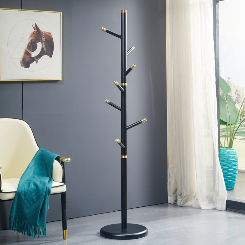New Chinese cloak frame solid wood flooring rack bedroom Northern Europe light luxury brass maskshirt hanger rack household