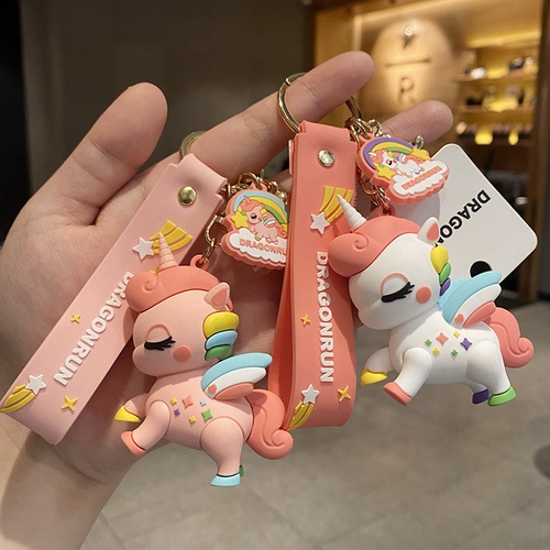 Оригинальный мультяшный брелок, ключи от машины с застежкой, аксессуар на рюкзак, единорог, подарок на день рождения