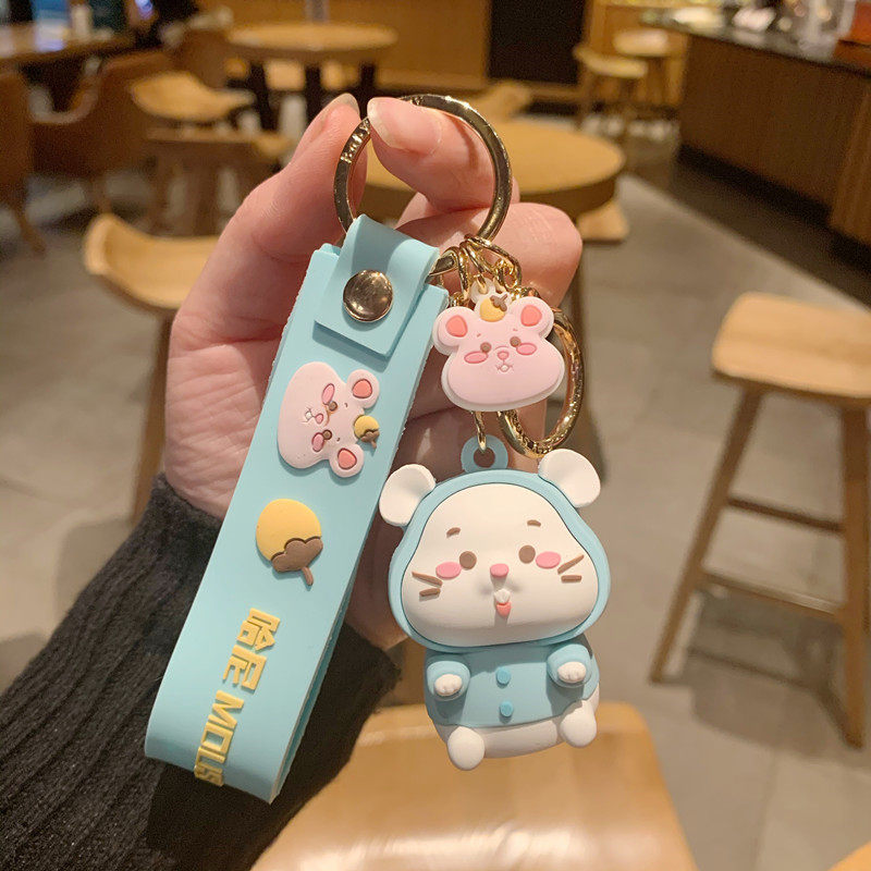 Cartoon hamster keychain mouse pendant 2020 Year of the Rat mascot couple car key chain ring New Year gift