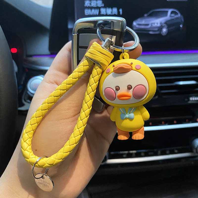 Blush Duck Key Buttonnet Red Cute Girl Car Key Chain Bag Pendant Creative Personality Lock Spoon Ring Ring
