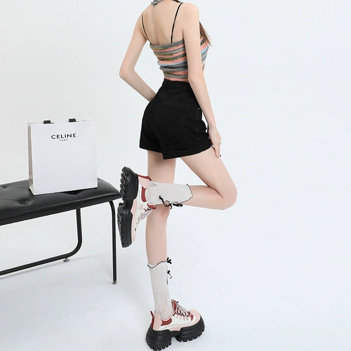 Синяя джинсовая юбка, летние шорты, приталенные штаны, коллекция 2023, высокая талия, по фигуре, А-силуэт, свободный крой