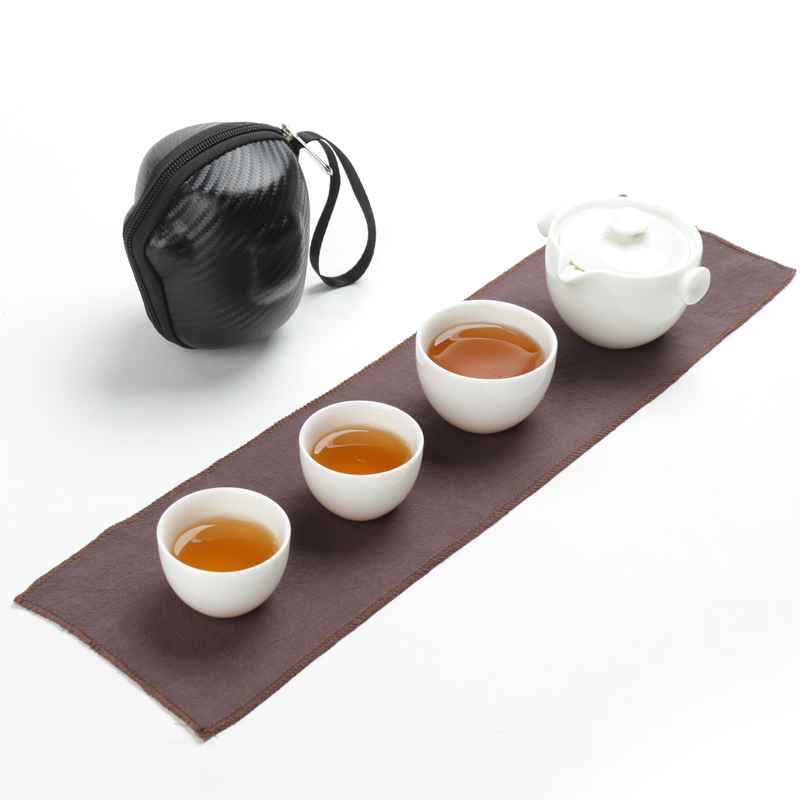 ZongTang white porcelain Japanese travel kung fu tea set portable crack cup a pot of 2 cup teapot is suing single tourism