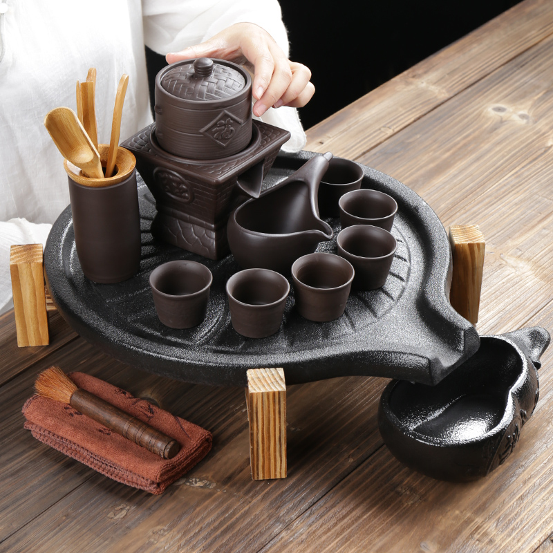 ZongTang household violet arenaceous kung fu tea set automatically suit set your up black pottery glass ceramic stone mill do small mercifully tea tray