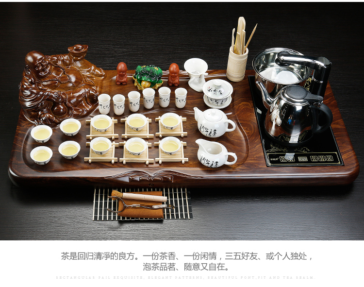 ZongTang tea set suit household pottery and porcelain of a complete set of automatic solid wood tea tray tea contracted kung fu tea tea sea