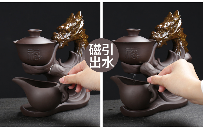 ZongTang purple sand tea set suits for domestic half automatic stone mill lazy kung fu tea tea caddy fixings tea cup