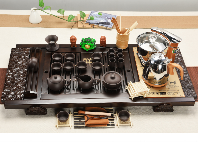 ZongTang tea tea set suit household violet arenaceous kung fu tea set in one of a complete set of induction cooker solid wood tea tray