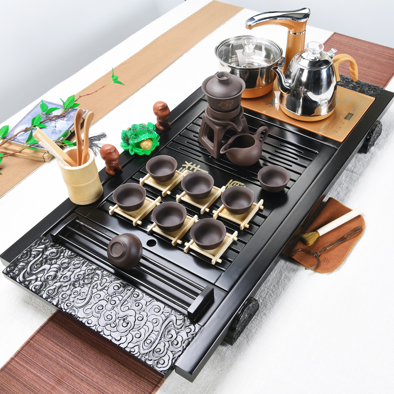 ZongTang violet arenaceous kung fu tea set of a complete set of domestic ceramic tea sets tea cup automatic solid wood tea tray tea taking