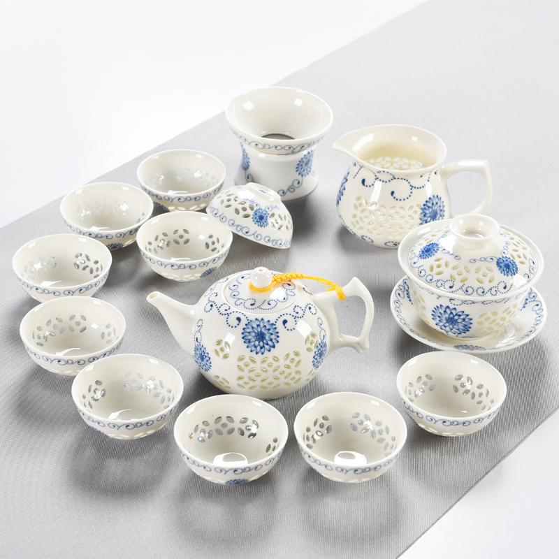 ZongTang white porcelain kung fu tea tea set suits for your up with violet arenaceous household elder brother up with crack of a complete set of blue and white porcelain