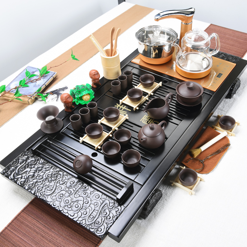 ZongTang household kung fu tea set tea tray was solid wood tea table of a complete set of ceramic tea set automatic four unity tea sea
