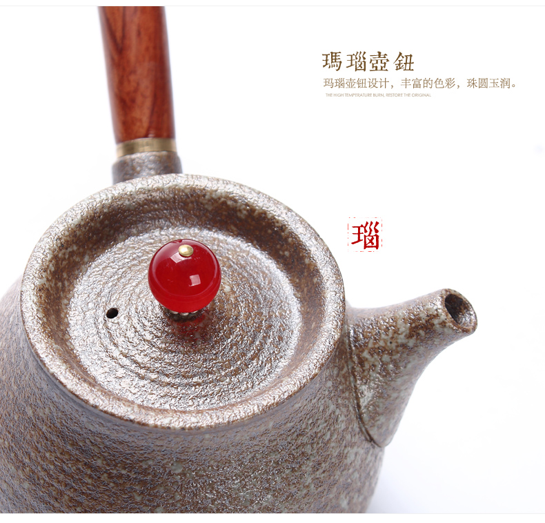 ZongTang coarse pottery pot of Japanese wooden handle teapot side archaize black pottery single pot of kung fu tea pu 'er tea