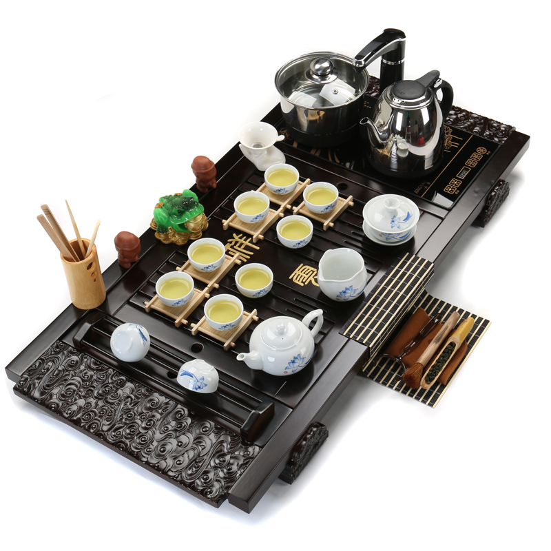 ZongTang to yet tea set a complete set of kung fu tea set violet arenaceous induction cooker four unity tea tray was solid wood tea tea taking