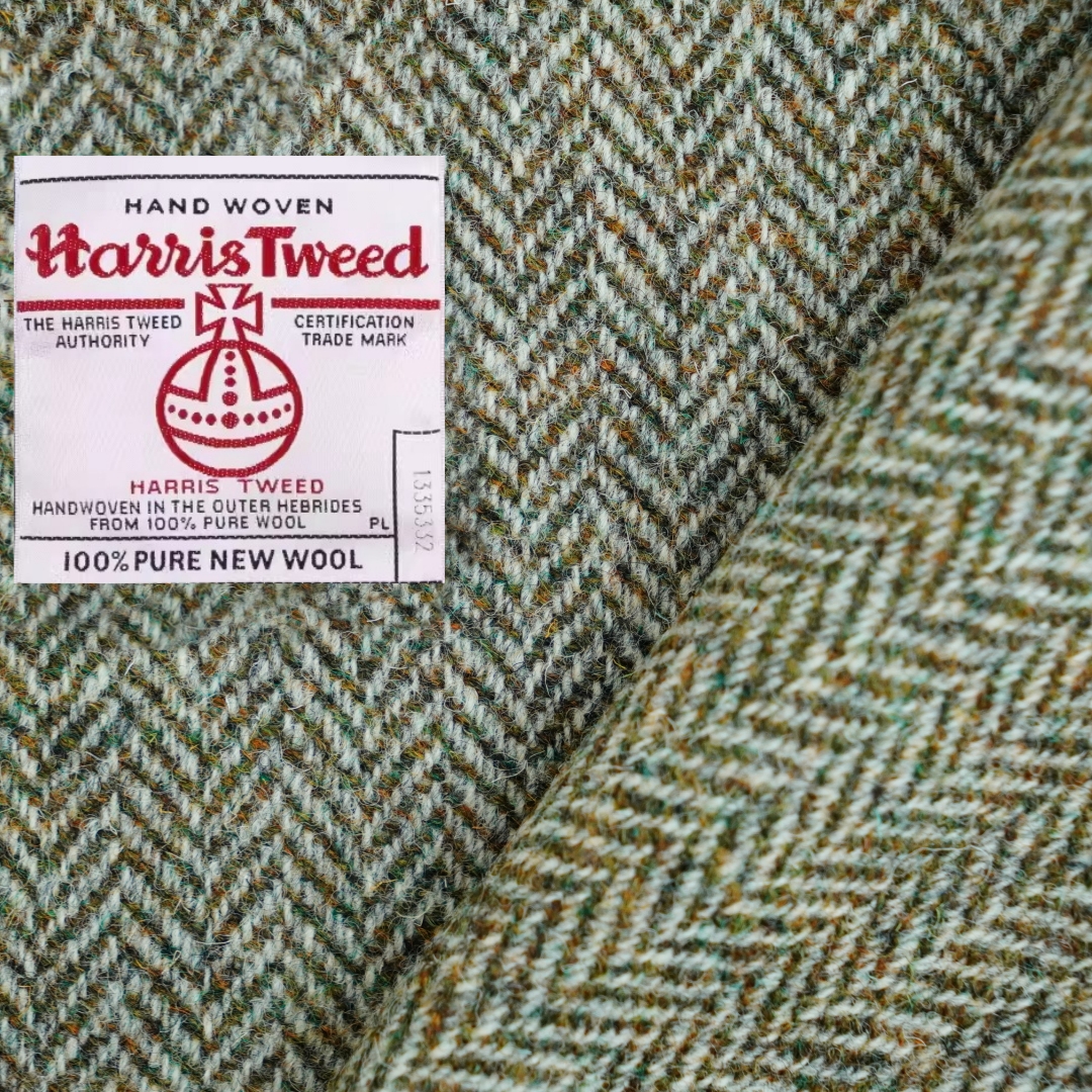 Authentic british harris tweed, retro green herringbone
