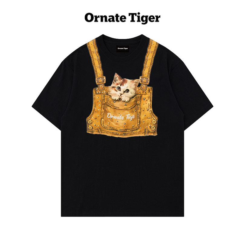 New Ornate Tiger Design Short-Sleeve Summer Casual Cotton T-Shirt with a Unique and Lazy Style