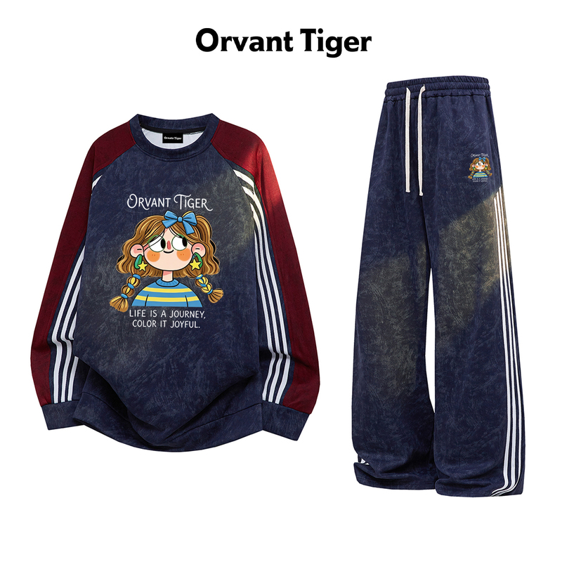 New Orvant Tiger Retro Loose-Fitting Sports Suit Autumn Cartoon Girl Vintage Washed Two-Piece Top Set New Orvant Tiger Retro Loose-Fitting Sports Suit Autumn Cartoon Girl Vintage Washed Two-Piece Top Set