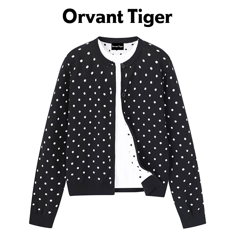 New Orvant Tiger2026 Autumn Fake Two-Piece Polka Dot Round Neck Knit Top Slimming Versatile Jacket