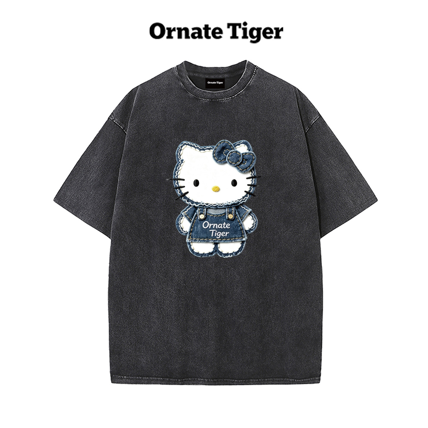 新款Ornate Tiger设计感Kitty印花宽松短袖t恤夏遮肉显瘦复古上衣