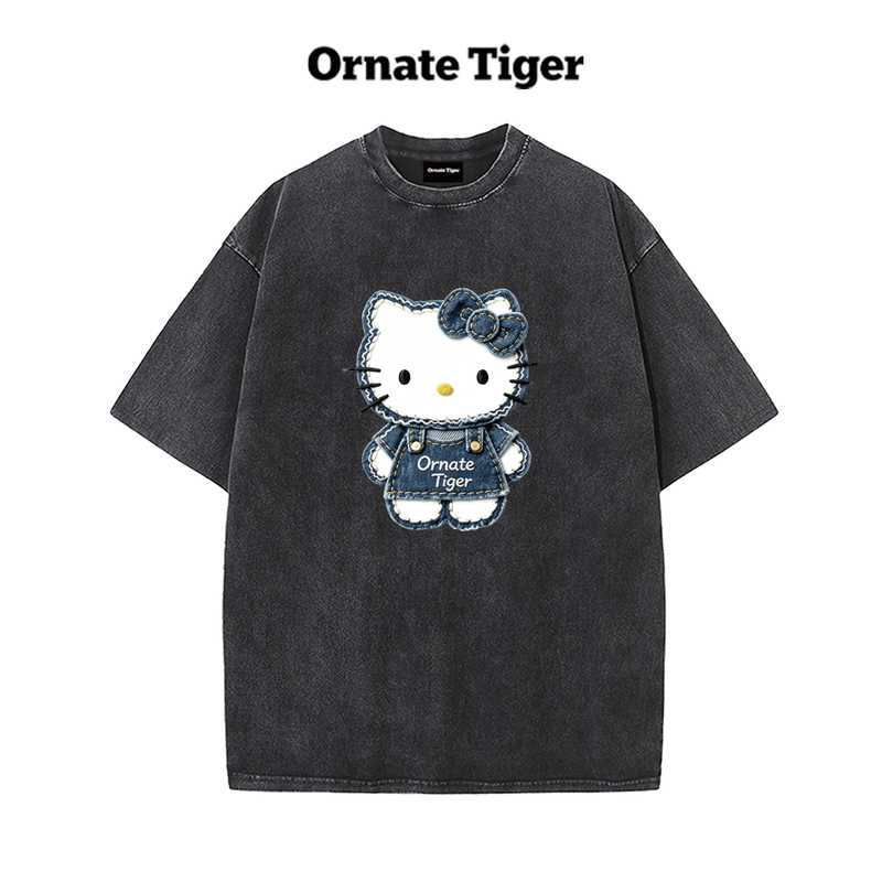 New Ornate Tiger Design Kitty Print Loose Short-Sleeved T-Shirt Summer Cover-Up Slimming Retro Top New Ornate Tiger Design Kitty Print Loose Short-Sleeved T-Shirt Summer Cover-Up Slimming Retro Top