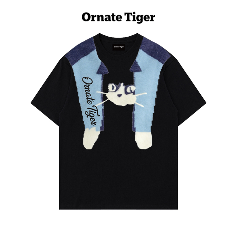 New Ornate Tiger Summer Collection Trendy Brand Pure Cotton Short-Sleeve High Street Style Couple Casual Half-Sleeve