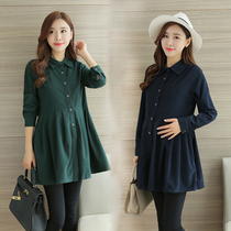 Pregnant woman autumn dress 2021 new fashion autumn and winter fashion hot mom top pregnant mother medium-long base shirt