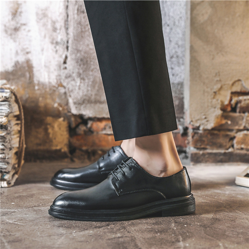 Leather shoes men's genuine leather Korean version business suit pointy toe all-match summer trend breathable black groom wedding shoes men