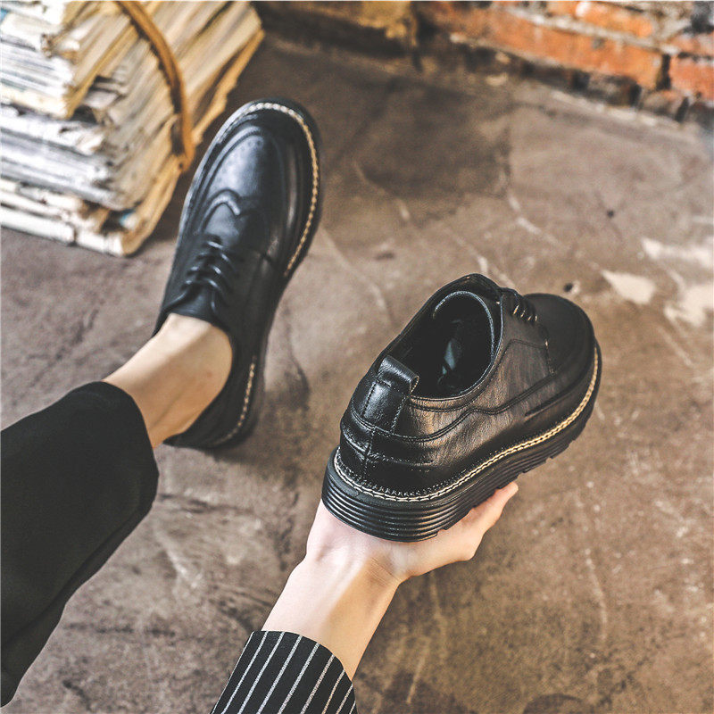 Summer black brogue small leather shoes men's Korean version trend British business casual breathable with suit leather shoes men