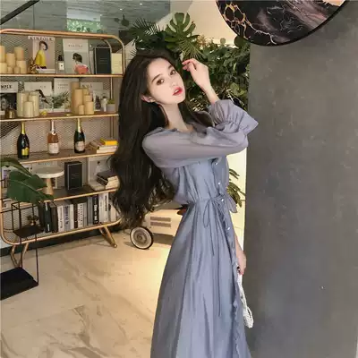 Spring 2021 new women's light luxury socialite temperament long-sleeved dress waist thin version of French over-the-knee skirt