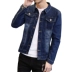 Mùa thu đông mùa đông nam slim retro cộng với áo khoác denim nhung phiên bản Hàn Quốc giản dị của áo khoác denim dày áo khoác vest Áo khoác