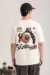 2024 New Bear Infested Cartoon Print Casual Loose Men's Round Neck Short Sleeve T-Shirt Trendy Half Sleeve 65316