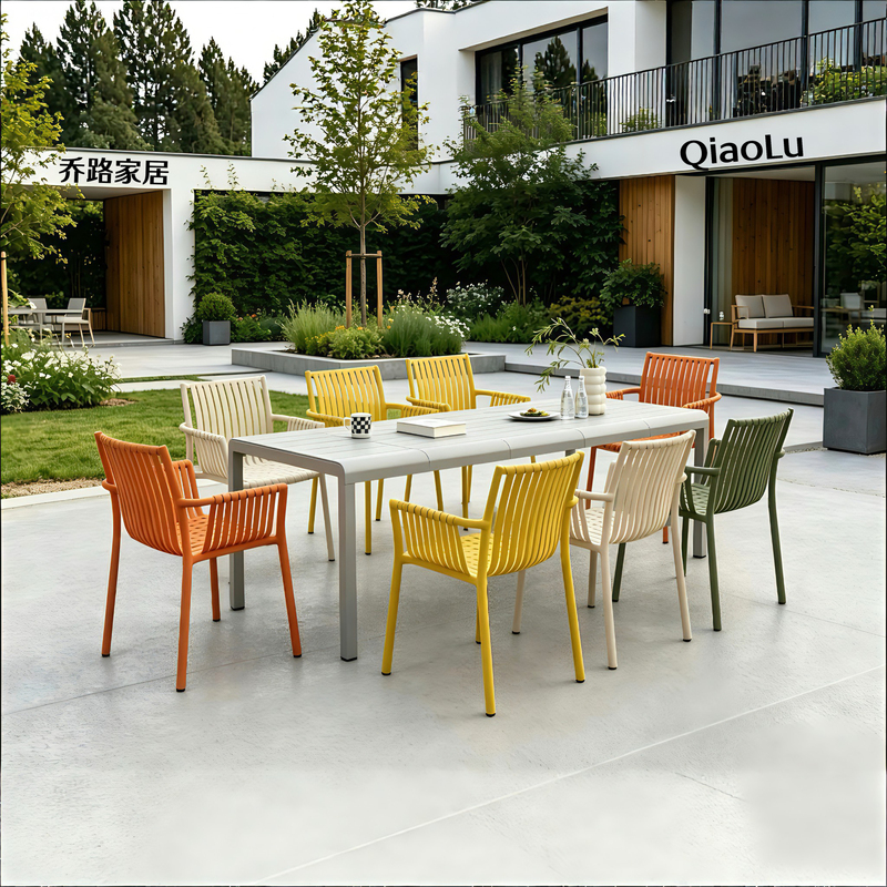 Nordic Armrest Plastic Dining Chair Commercial and Home Set Combination Hollow Dining Table and Chairs Outdoor Open-Air Leisure Table and Chairs