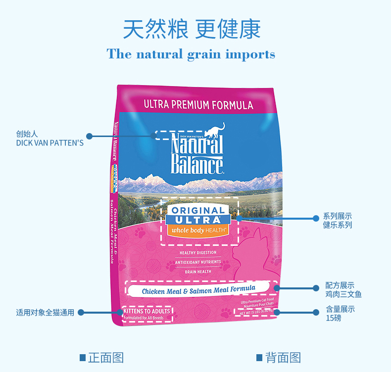 Tianhengbao (trước đây là Xueshan) được nhập khẩu từ thức ăn cho mèo tự nhiên của Hoa Kỳ vào một con cá hồi mèo nhỏ không có hạt đầy đủ thức ăn chính của mèo 15 pounds - Cat Staples hạt minino