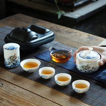 Travel tea set white porcelain Japanese single tea maker car cut-off portable outdoor storage bag a pot of four cups
