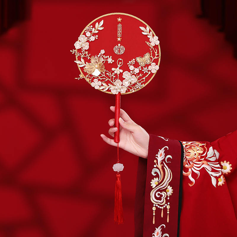 Group fan wedding bride happy slain bride Chinese style show and red lettering diy material bag finished product out of a fan-Taobao