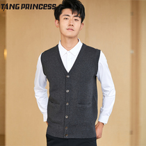 Autumn sweater vest mens knitted wool V-neck cardigan button vest mens waistcoat knitwear horse clip jacket