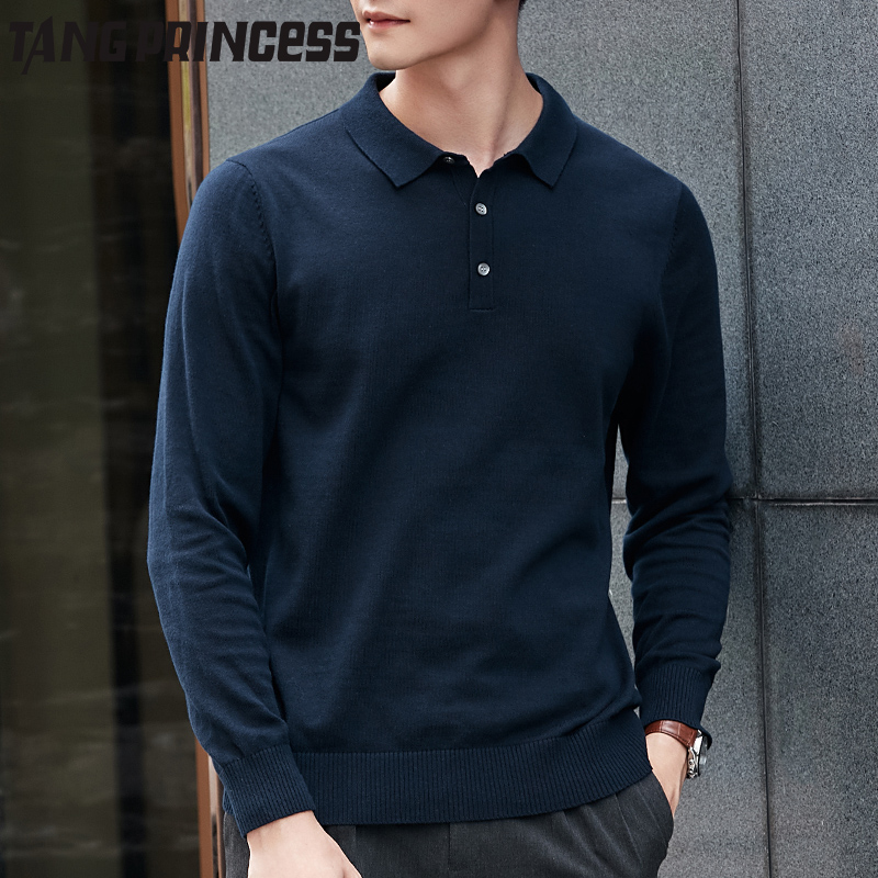 Fall men turn over long sleeves knit polo shirt business casual cover pure cotton large size sweater T-shirt bottom-shirt