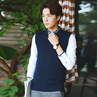 Dệt kim vest nam mùa xuân và mùa thu Hàn Quốc phiên bản của tự trồng thanh niên không tay áo len vest cotton màu rắn ấm vest nam vest áo vest nam đẹp