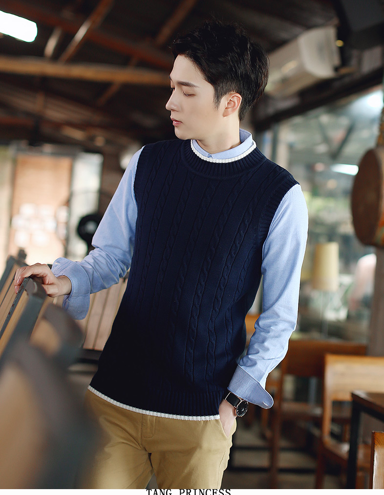 Vest nam mùa thu và mùa đông Hàn Quốc của thủy triều thường đan áo len nửa cổ áo vest nam ấm áp vest vest nam áo vest nam thời trang