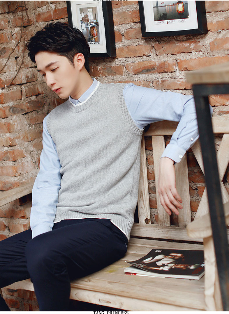 Áo len mùa thu và mùa đông vest nam phiên bản Hàn Quốc của cổ tròn nam vest vest cỡ lớn dệt kim cotton không tay áo sơ mi áo len mỏng