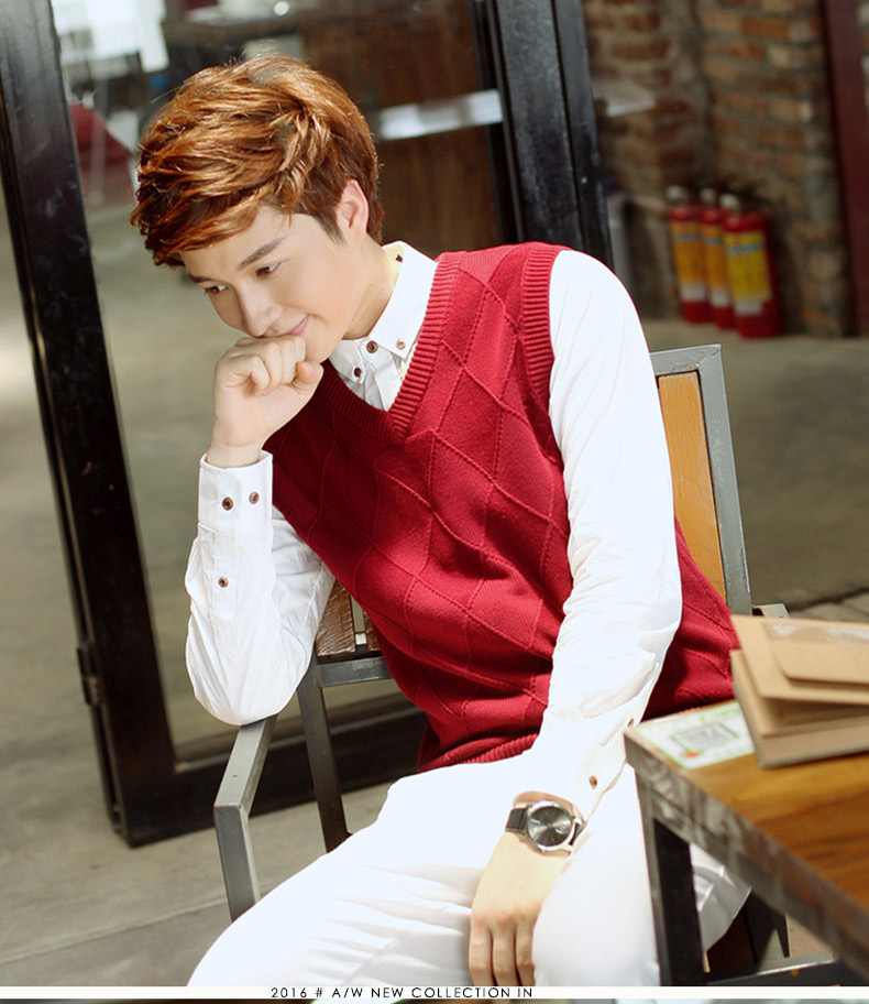 Vest nam không tay vest mùa thu và mùa đông nam đan áo len vest thanh niên Slim V-cổ kim cương vest vai vest vest áo vest khoác nam