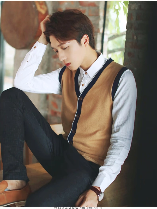 Vest nam mùa thu Hàn Quốc của áo len ấm áp áo len mỏng phần len vest đan tay áo vest cổ chữ V áo len nam áo khoác nam giả vest