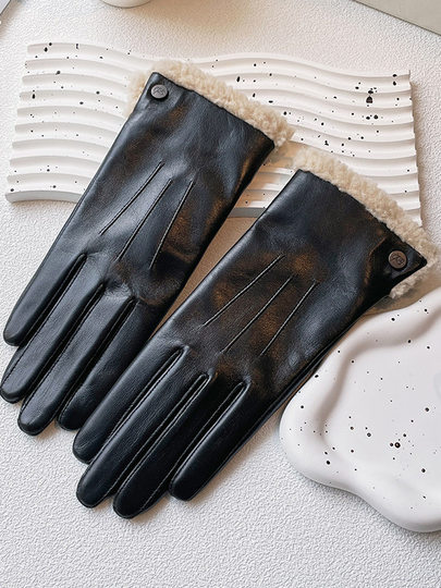 Hong Kong Bng Genuine Leather Gloves for Women, Autumn and Winter Short Sheepskin Gloves, Leather Gloves for Women, Winter Warm Leather Gloves for Women